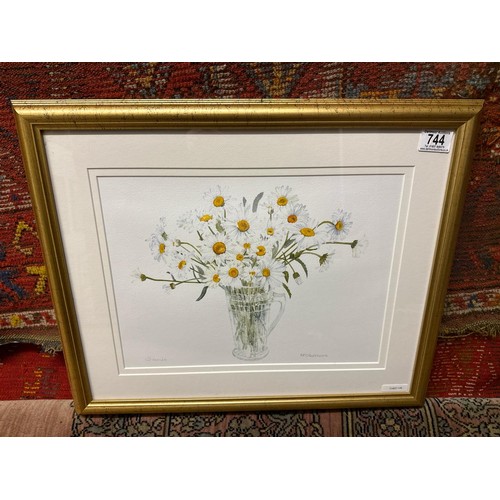 744 - Delightful still life watercolour painting of daisies in a glass jug. Signed AP Silverthorne (?). Fr... 