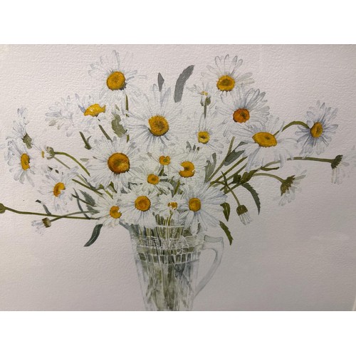 744 - Delightful still life watercolour painting of daisies in a glass jug. Signed AP Silverthorne (?). Fr... 