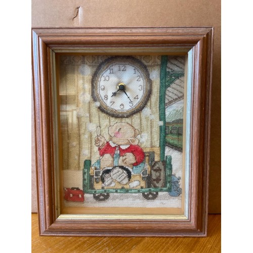 762 - Four framed needlepoint Items including a Millennium sampler (frame approx H54cm x W54cm), child’s n... 