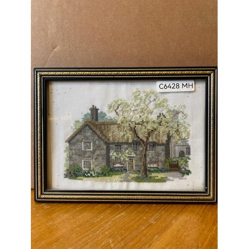 762 - Four framed needlepoint Items including a Millennium sampler (frame approx H54cm x W54cm), child’s n... 