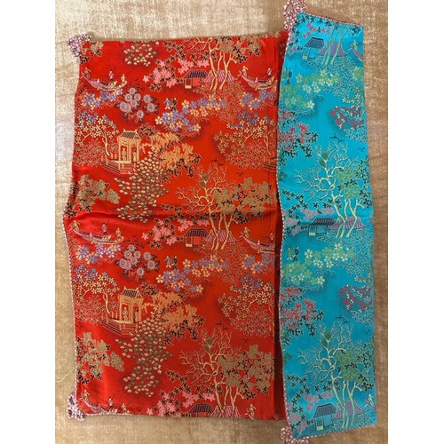 784 - Beautifully silky tasselled shawl, Oriental / Chinese style cushion cover, handbag made of leather s... 