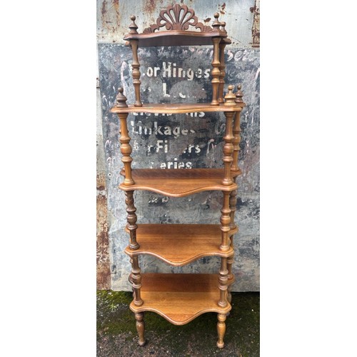 873 - Five-tier étagère or whatnot with turned uprights and elaborate finial (approx H140x 46 x 30)