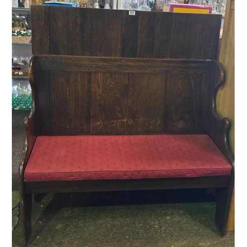 874 - Hardwood rustic settle, with padded cushion (approx H130 x W120 x D55cm)