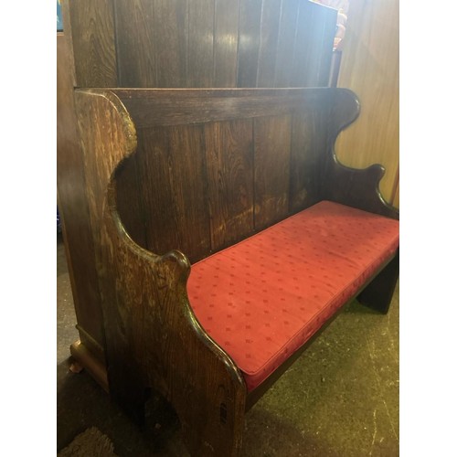 874 - Hardwood rustic settle, with padded cushion (approx H130 x W120 x D55cm)