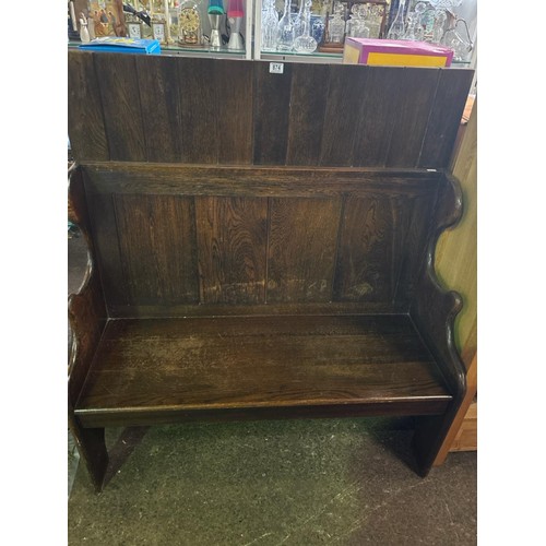 874 - Hardwood rustic settle, with padded cushion (approx H130 x W120 x D55cm)