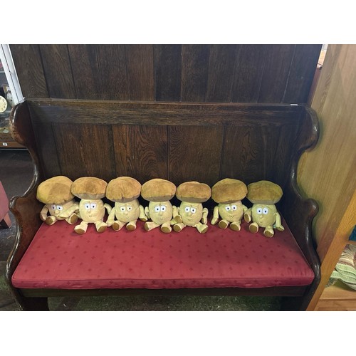 874 - Hardwood rustic settle, with padded cushion (approx H130 x W120 x D55cm)