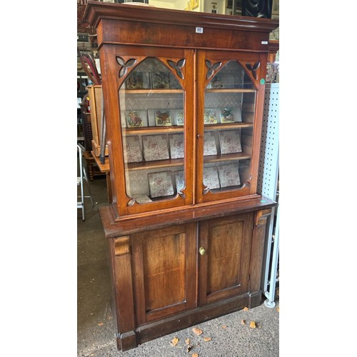 895 - Half glazed vintage oak dresser - four upper and three lower shelves in two parts. Approx H183 x 107... 