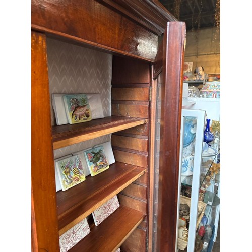 895 - Half glazed vintage oak dresser - four upper and three lower shelves in two parts. Approx H183 x 107... 