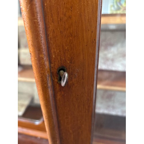 895 - Half glazed vintage oak dresser - four upper and three lower shelves in two parts. Approx H183 x 107... 