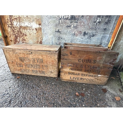 984 - Two large vintage wooden packing crates. North Devon approx H38cm x W68cm x D34cm and Liverpool appr... 