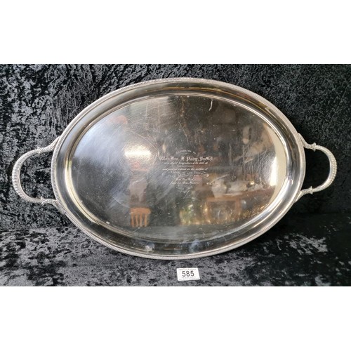 585 - Magnificent solid silver gallery tray with Masonic dedication inscription dated 1929, William Hutton... 