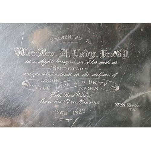 585 - Magnificent solid silver gallery tray with Masonic dedication inscription dated 1929, William Hutton... 