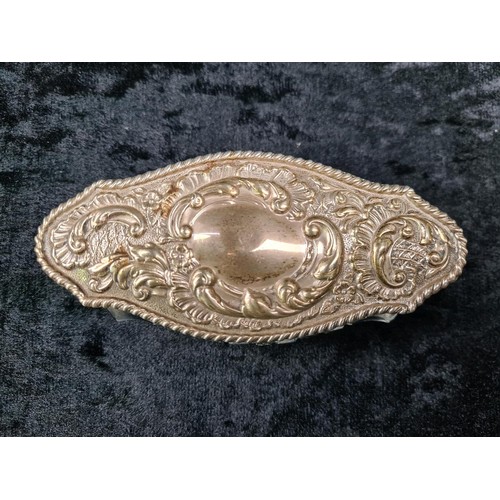 586 - Silver lidded glass dressing table pin dish (Birmingham 1903), silver collared perfume bottle (rubbe... 