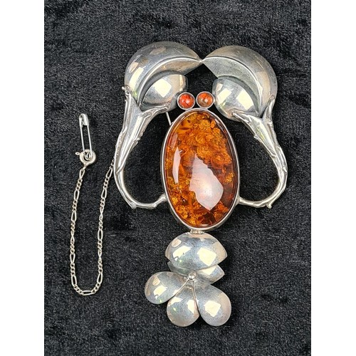 617 - Large white metal lobster brooch with amber coloured body and eyes - definitely a statement piece! A... 