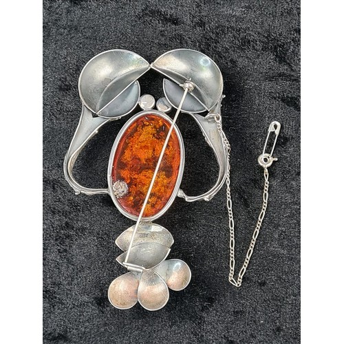617 - Large white metal lobster brooch with amber coloured body and eyes - definitely a statement piece! A... 