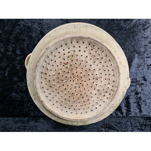 101 - Very large and very heavy antique stoneware drainer bowl, originally used to sieve clotted cream! Wo... 