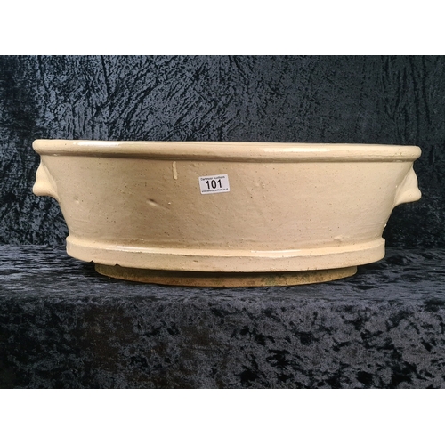 101 - Very large and very heavy antique stoneware drainer bowl, originally used to sieve clotted cream! Wo... 