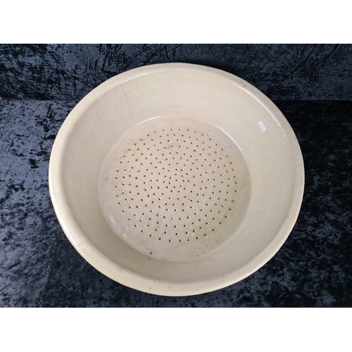 101 - Very large and very heavy antique stoneware drainer bowl, originally used to sieve clotted cream! Wo... 