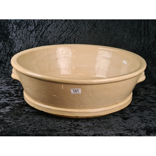 101 - Very large and very heavy antique stoneware drainer bowl, originally used to sieve clotted cream! Wo... 
