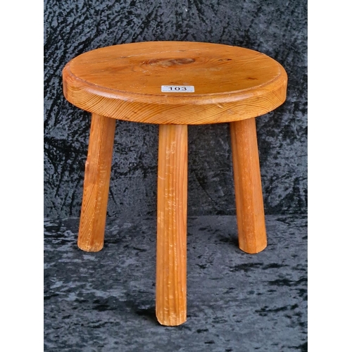 103 - Little pine tripod stool. Approx H31cm.