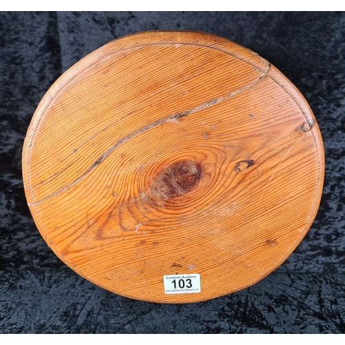 103 - Little pine tripod stool. Approx H31cm.