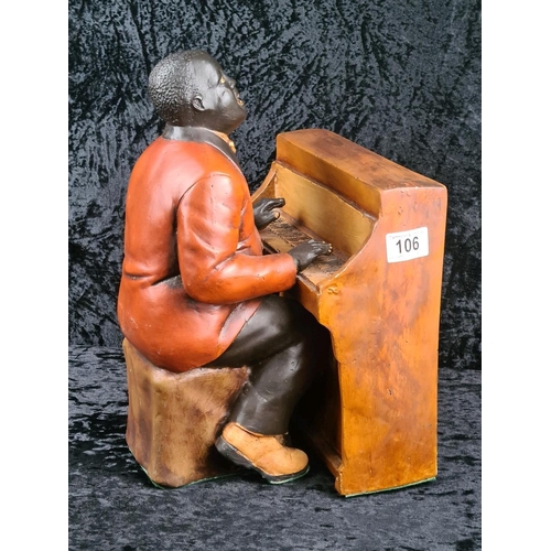 106 - Vintage fibreglass jazz pianist figurine. Approx H38cm.