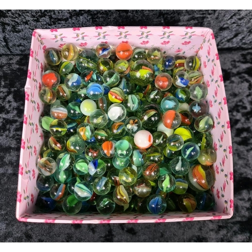 112 - Box of vintage marbles.