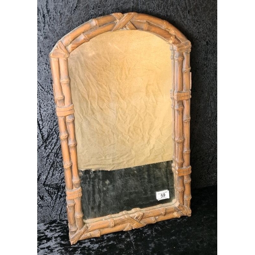 59 - Vintage wooden faux bamboo framed mirror. Approx H62cm x W37cm