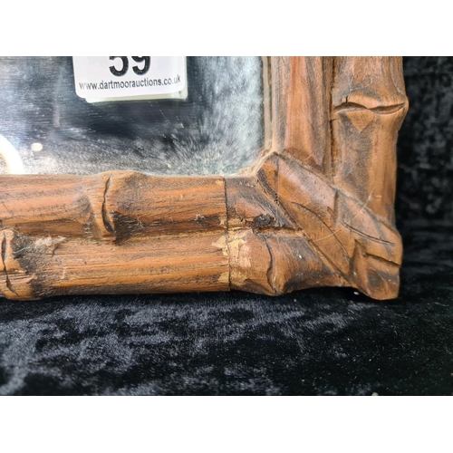 59 - Vintage wooden faux bamboo framed mirror. Approx H62cm x W37cm