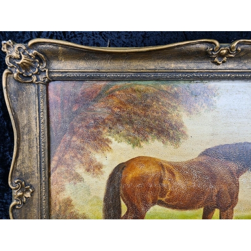 64 - Large antique painting of a horse in a gilt frame, approx H50cm x W70cm