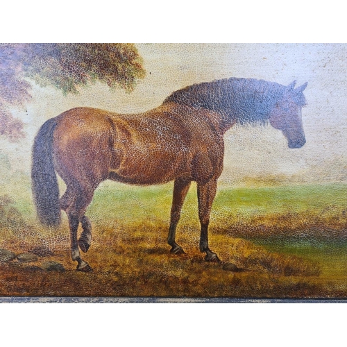 64 - Large antique painting of a horse in a gilt frame, approx H50cm x W70cm