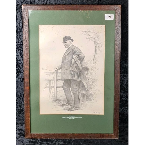 69 - Framed Victorian print of C H Basset, Master of Devon and Somerset Staghounds 1837-1893, and signed ... 