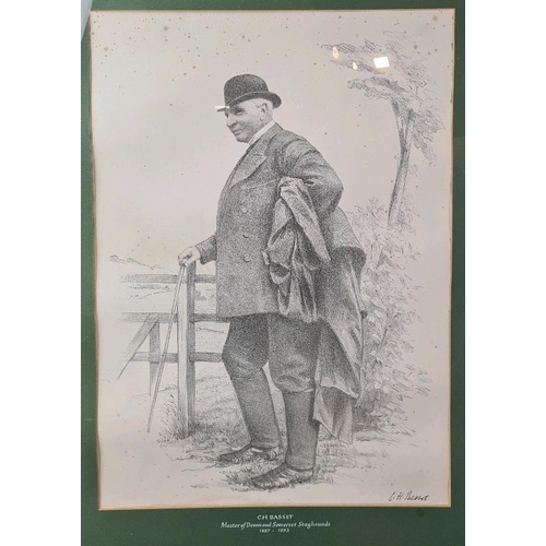 69 - Framed Victorian print of C H Basset, Master of Devon and Somerset Staghounds 1837-1893, and signed ... 