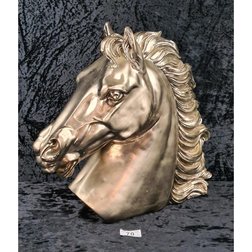70 - Impressive and very heavy Meridian Collection silvered metal horse head sculpture, with box. Approx ... 