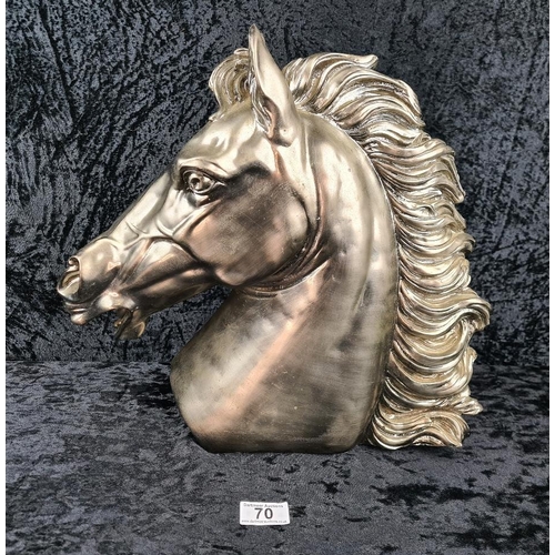 70 - Impressive and very heavy Meridian Collection silvered metal horse head sculpture, with box. Approx ... 