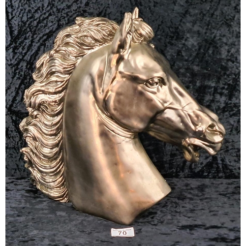 70 - Impressive and very heavy Meridian Collection silvered metal horse head sculpture, with box. Approx ... 