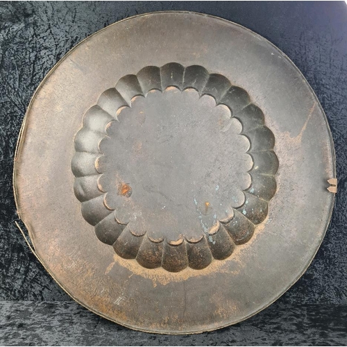 79 - Huge, vintage North African brass tray with hand-engraved arabesque and floral patterns. Approx Dia7... 