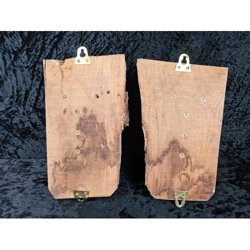 83 - Pair of rustic hand-carved wooden candle sconces. Approx H28cm.