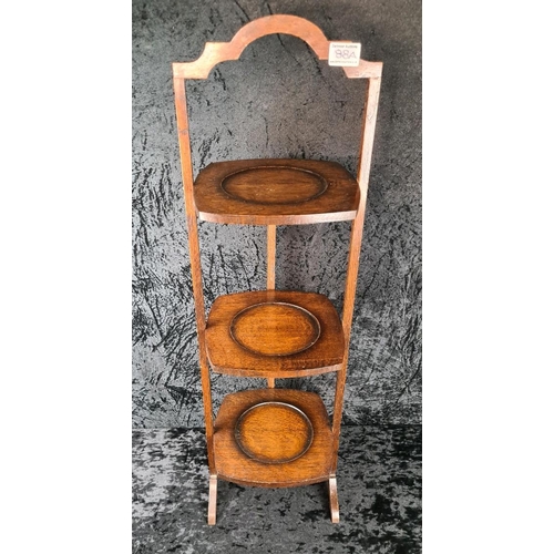88a - Antique Edwardian three-tier oak folding cake stand, can also be used to display houseplants. Approx... 