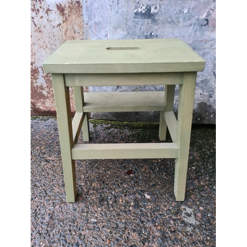 94 - Wooden two-step stool painted pale sage green. Approx H53cm.