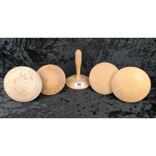 98 - Set of antique wooden butter workers or vegetable mashers (or possibly extra large darning mushrooms... 