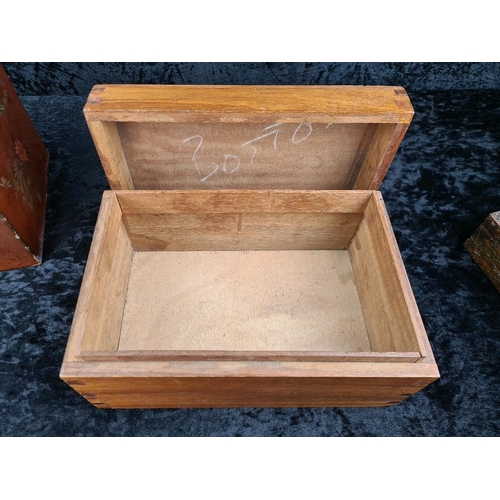 99 - Five vintage wooden boxes - useful for a variety of purposes. Largest approx H15 x W30 X D20cm.