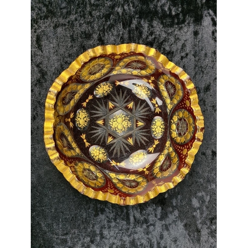 336 - Bohemian red and clear crystal bowl with gilded pattern, approx Dia18cm.
