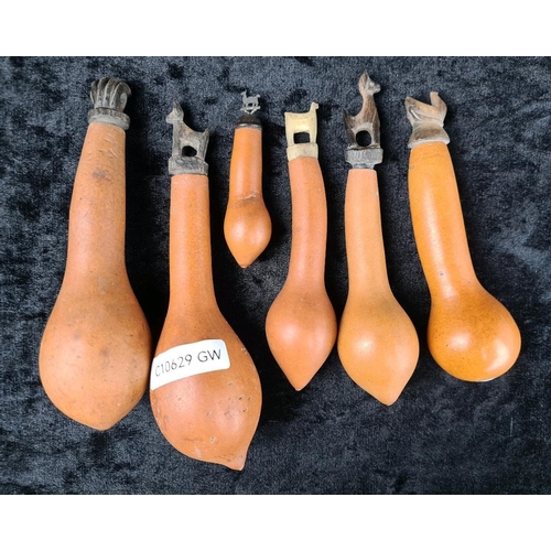 342a - Collection of five traditional ethnic medicine (or cocaine!) gourd bottles with hand carved stoppers