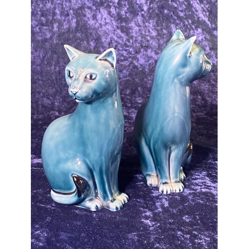 358 - A pair of Poole pottery cats, approx H16.5cm and a studio pottery tri colour vase approx H15cm