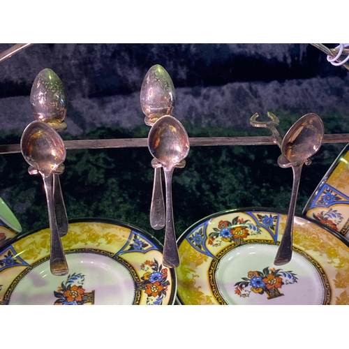365 - Imperial porcelain coffee set with stand and spoons (1 spoon missing)