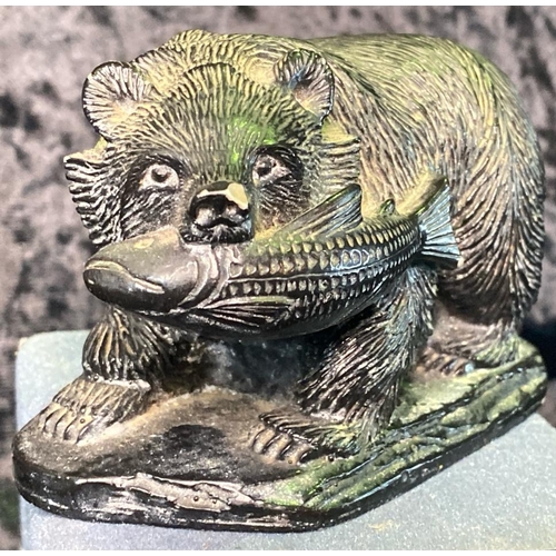 381 - Two Canadian sculptures, large bear sculpture, marked ‘The Aardik collection’ approx H14cm and a res... 