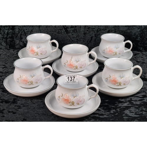 137 - Classic Denby Encore Sweet Pea set of six cups and saucers.