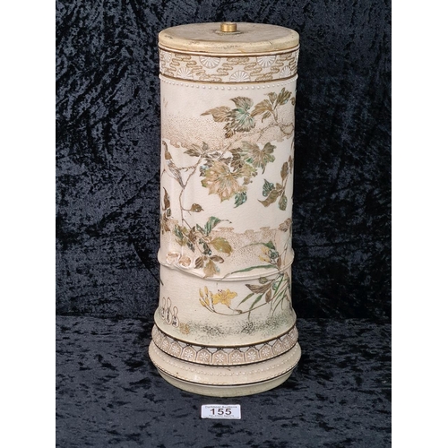 155 - Old Satsuma ware ceramic item - could be a lamp stand - has interesting finger marks/grooves on each... 