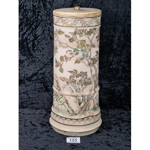 155 - Old Satsuma ware ceramic item - could be a lamp stand - has interesting finger marks/grooves on each... 